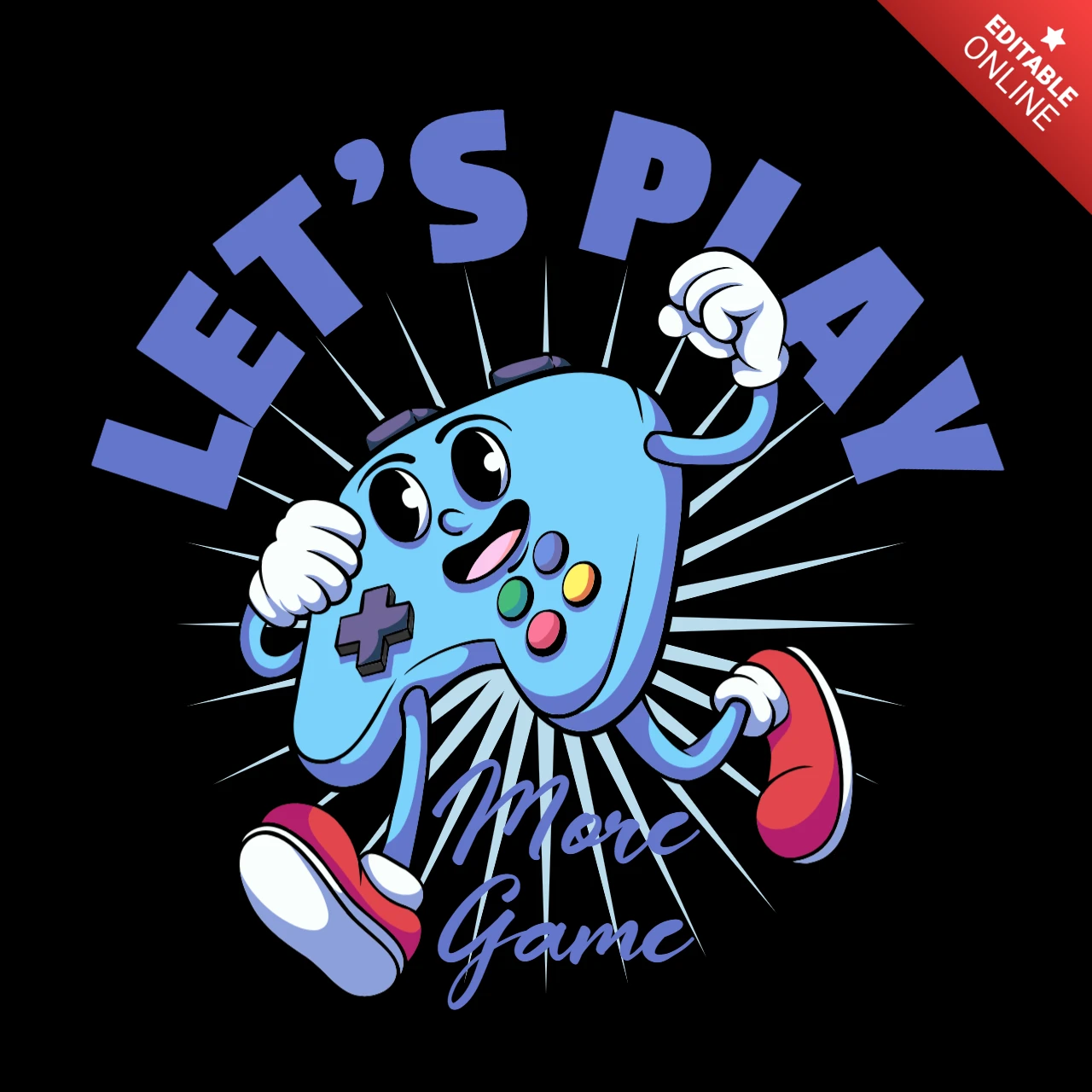 Let's Play More Fun Gaming Controller Illustration for Enthusiastic Players T-Shirt Design Template