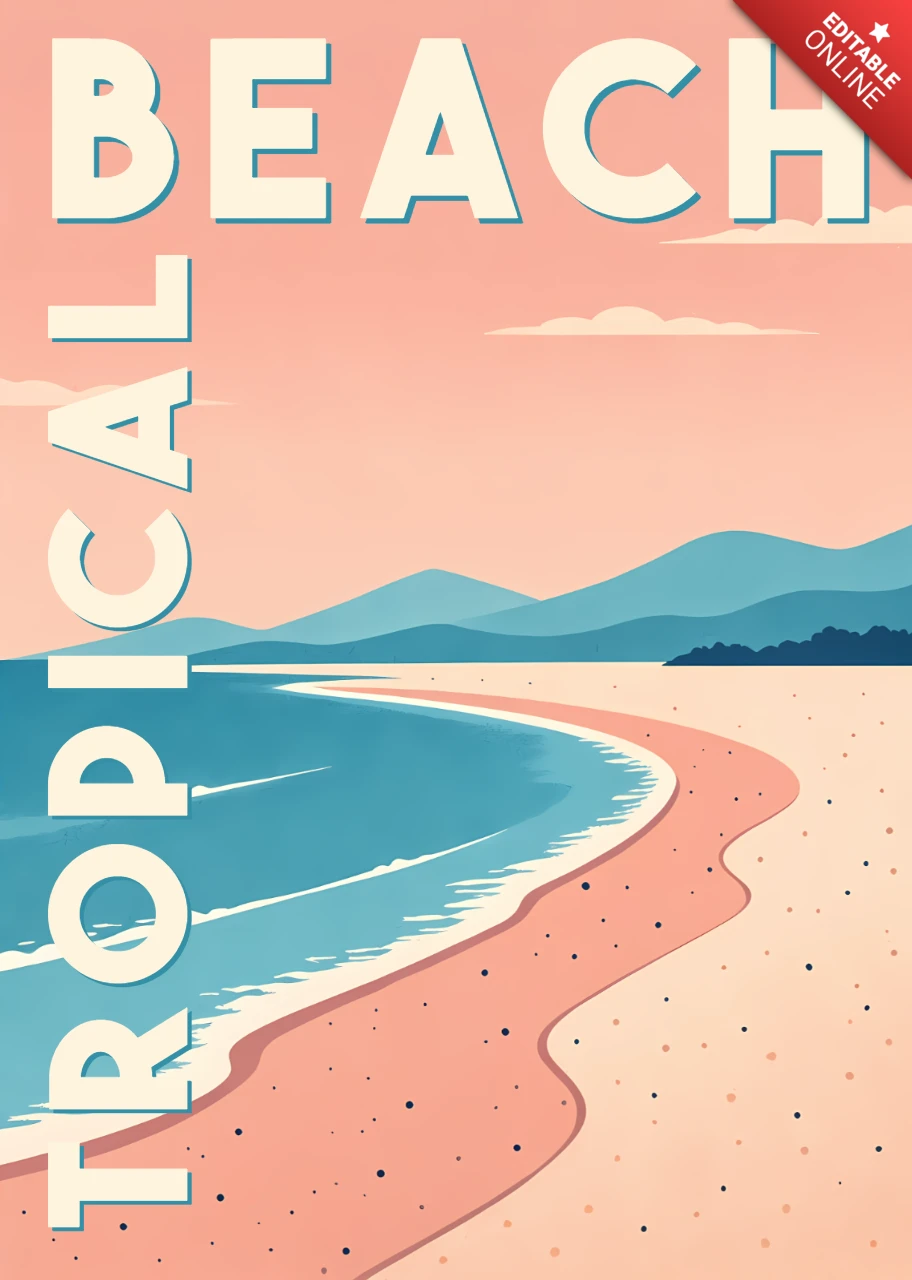 Retro Flat Tropical Beach Illustration Template for Summer Posters Design