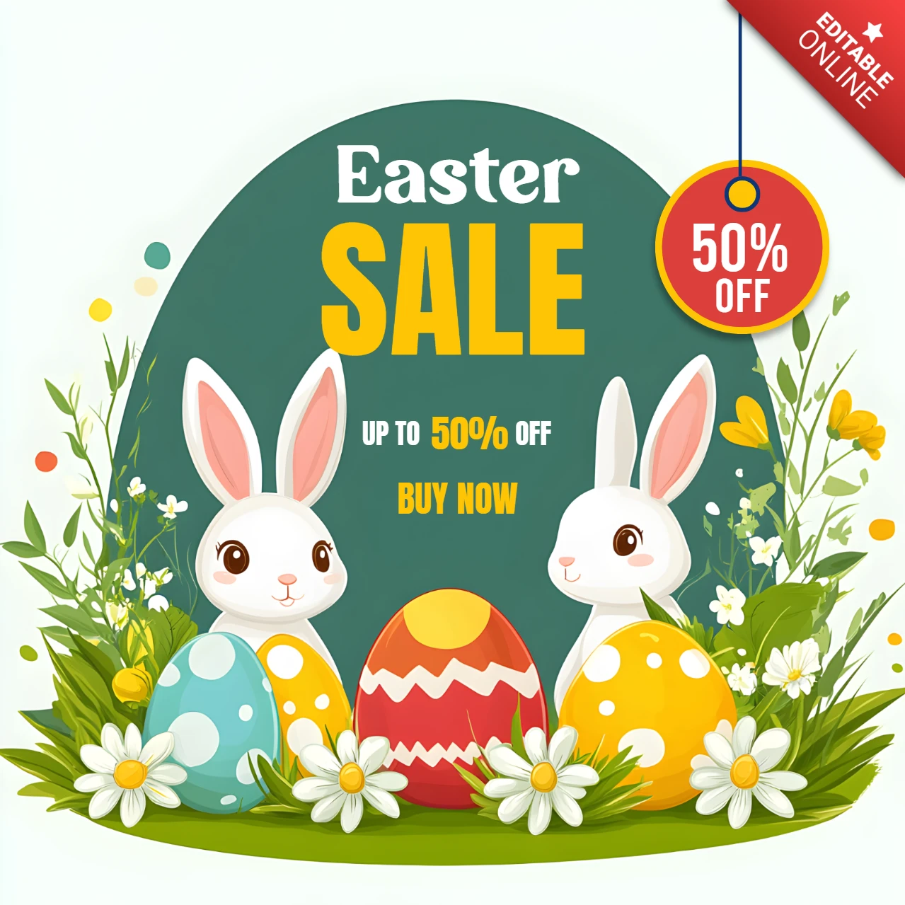 Modèle de design pour la vente de Pâques : lapin et œuf mignons, style graphique