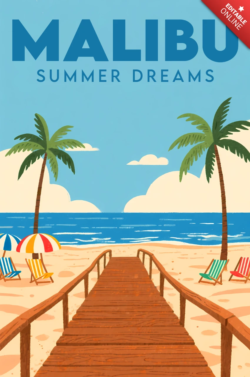 Malibu Sommerträume Stranddesign-Vorlage für Poster