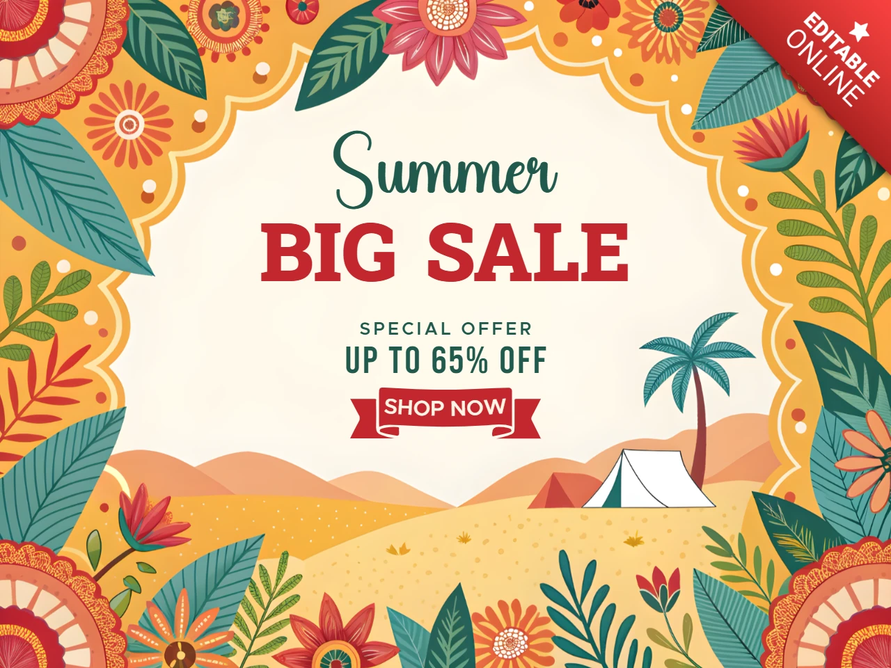Modello promozionale saldi estivi – design boho floreale vivace