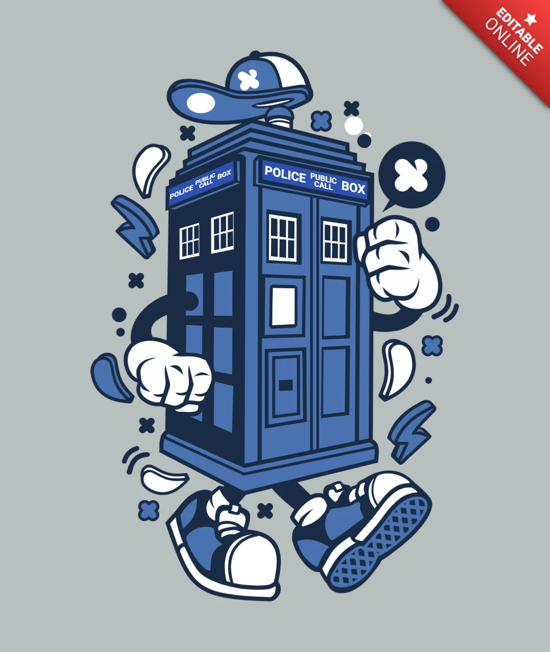 Police Box Cartoon Character T-Shirt Design Template