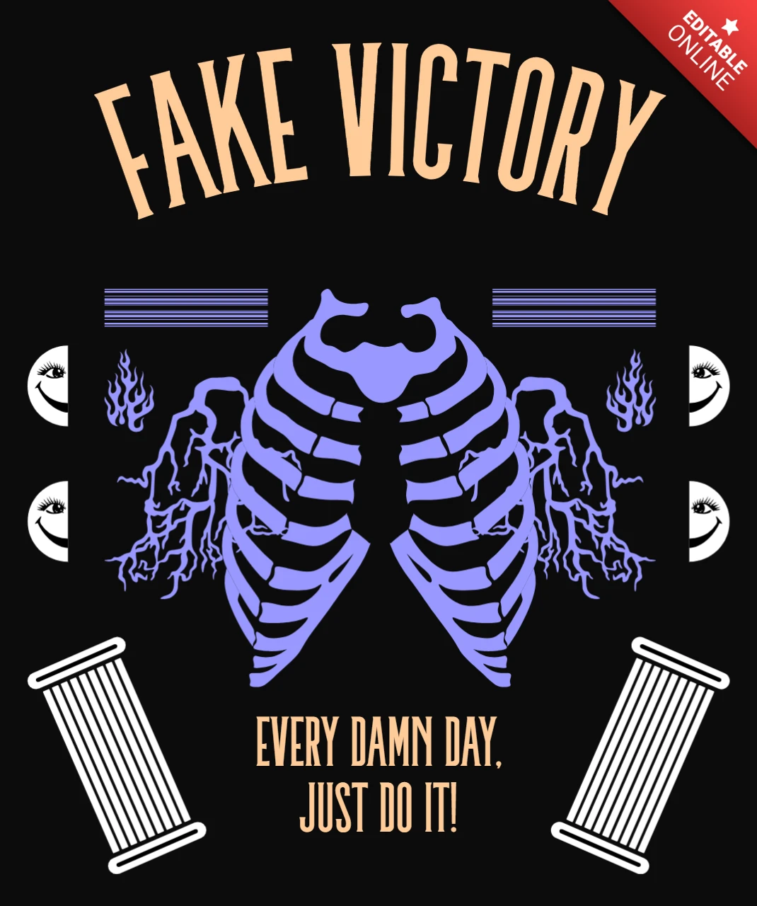 Skeleton Graphic Design Template for Apparel with Motivational Quote