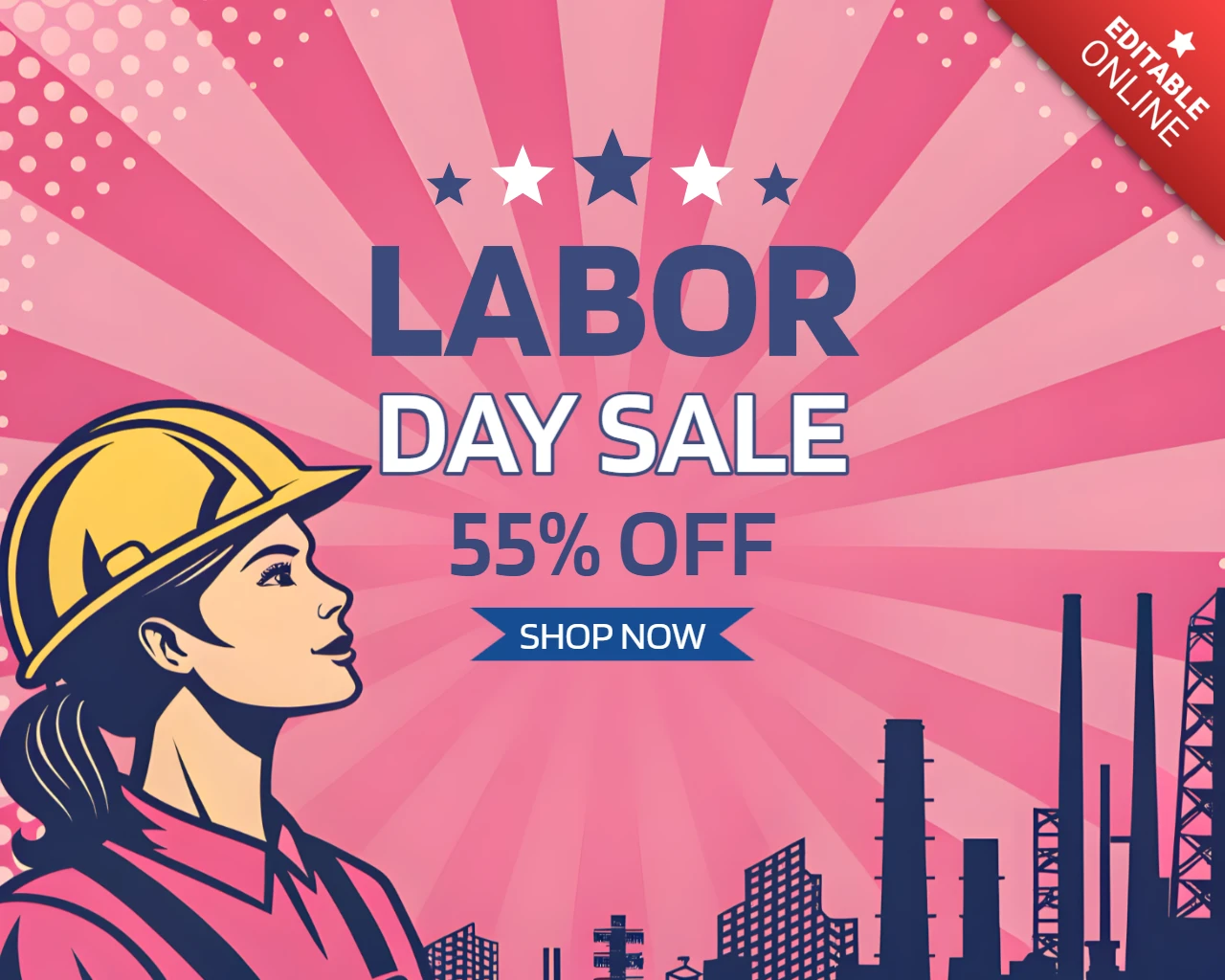 Pop art labor day sale template design - 55% off promotional banner