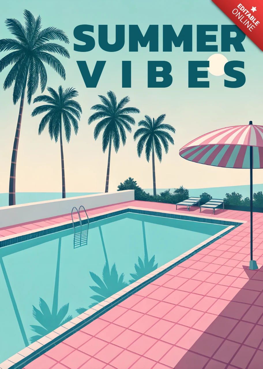 Summer Vibes Poolside Design Template for Retro Flat Posters and Merchandise