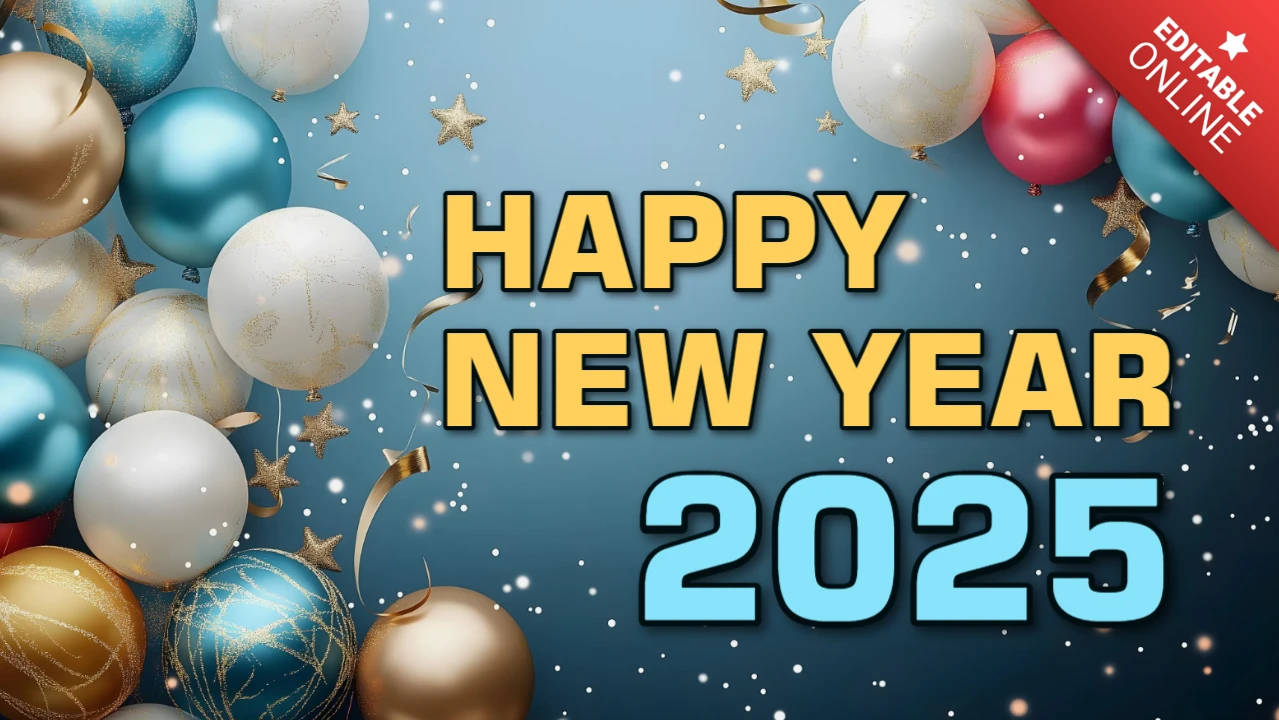 Frohes neues Jahr 2025 multicolor Ballons Design Vorlage