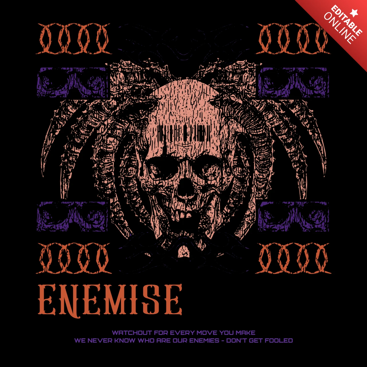 Skull and Spider Graphic Design Template for T-Shirt Printing