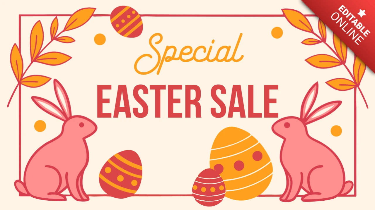 Charming Easter Sale Design Template with Whimsical Bunnies and Colorful Eggs