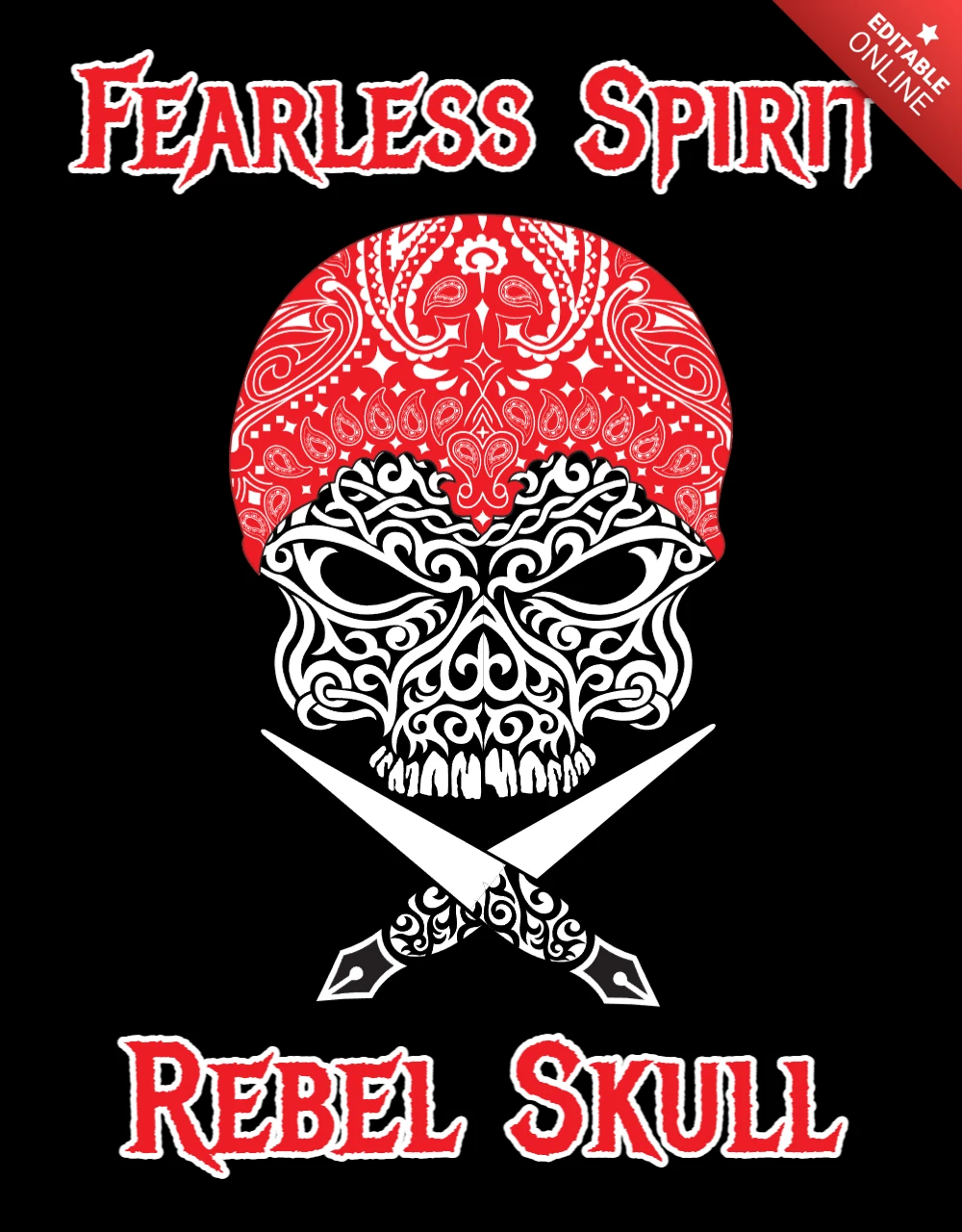 Fearless Spirit Rebel Skull Design Template - Bold Graphic Art Style