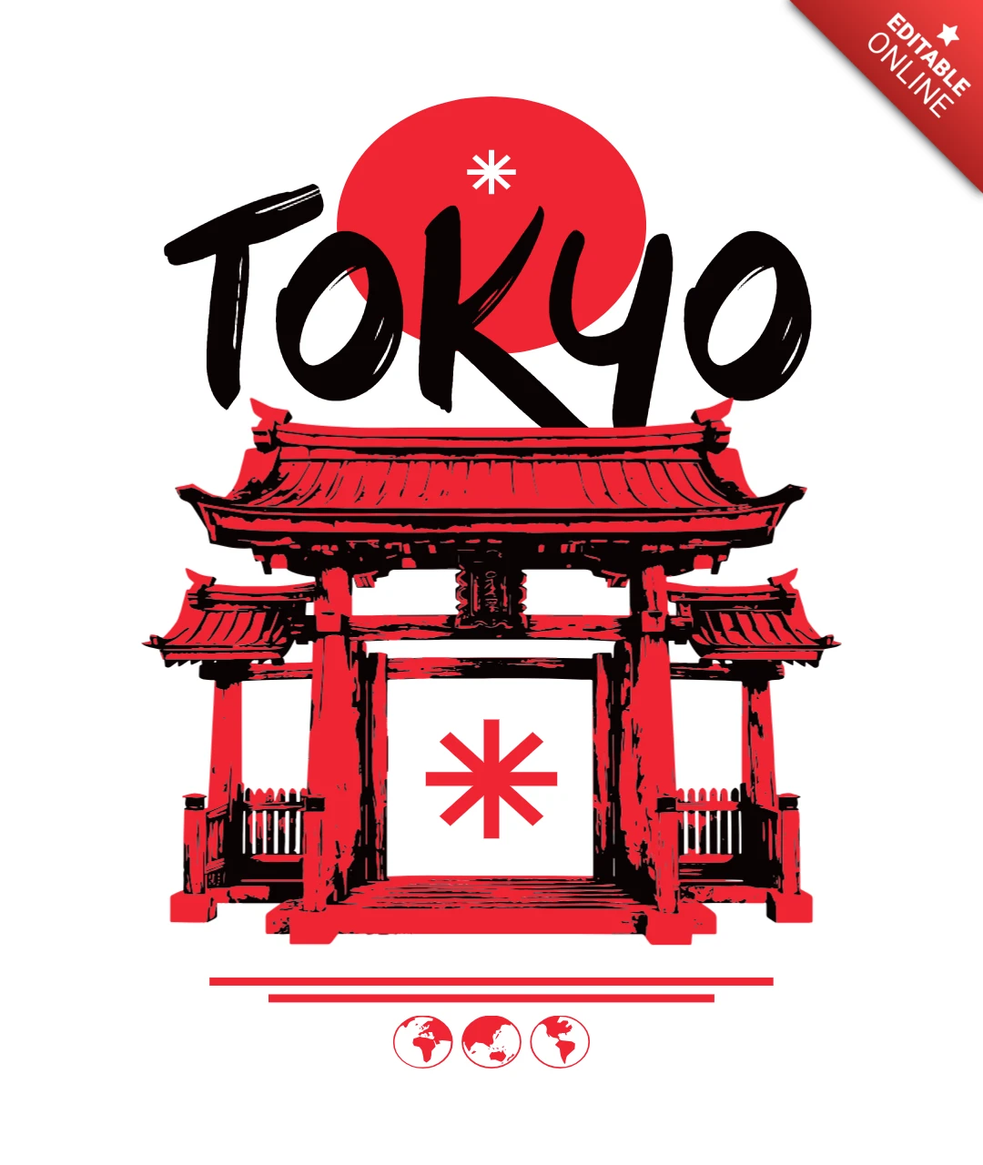 Tokyo Reise Japanisches Torii Tor und aufgehende Sonne Kunstwerk T-Shirt Design Vorlage