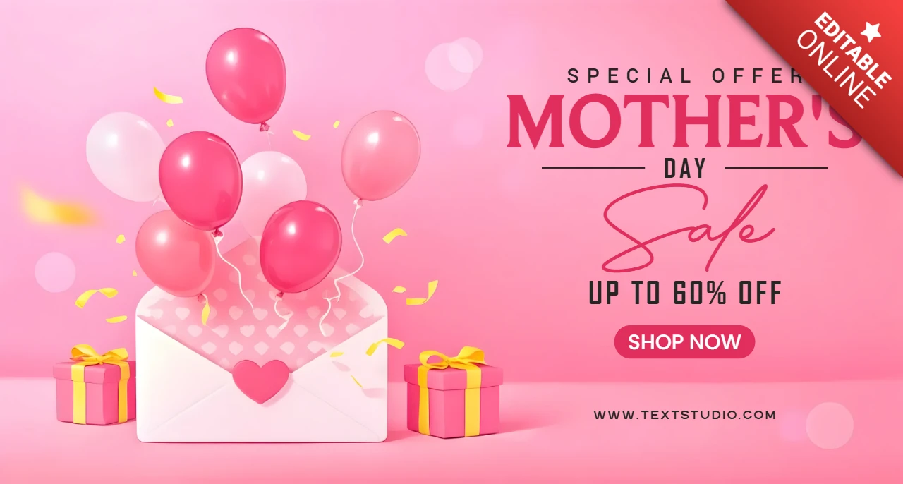 Plantilla de diseño de venta para el Día de la Madre con globos festivos y regalos