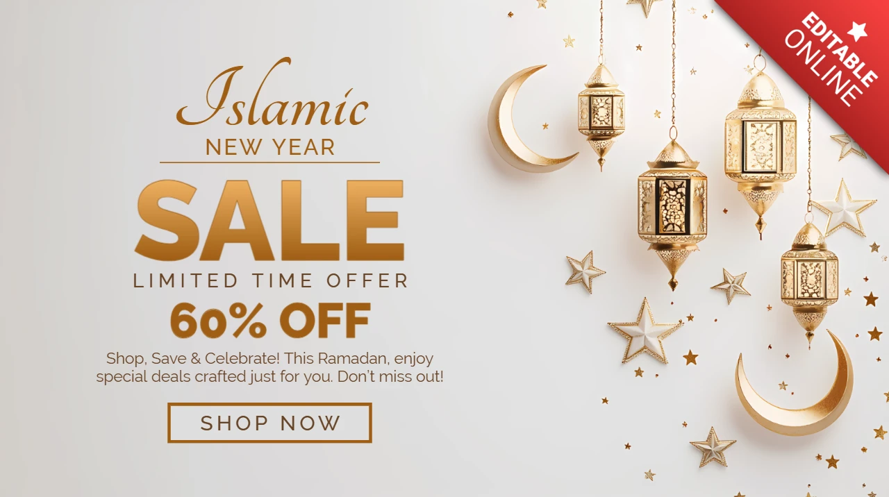 Elegantes islamisches Neujahrsverkaufsvorlagendesign mit goldenen Akzenten