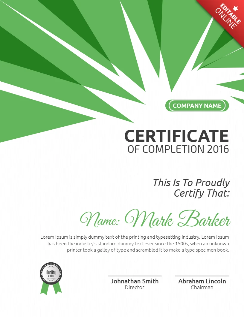 Moderne abstracte certificaat van voltooiing post ontwerpsjabloon