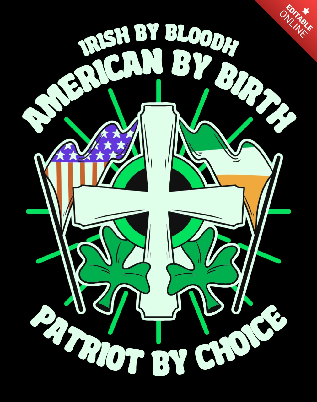 Patriotic Irish American Design Template with Cross and Flags