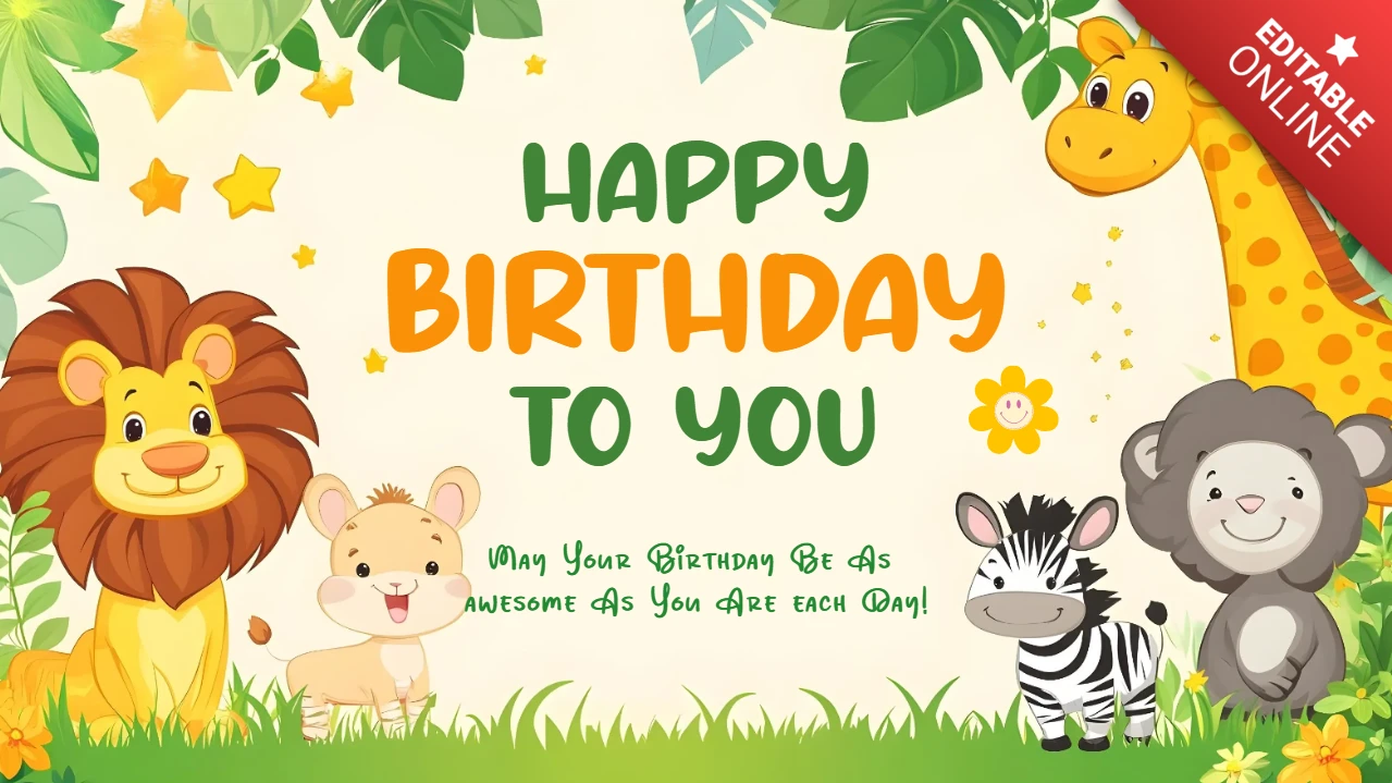Safari Animals Happy Birthday Card Template