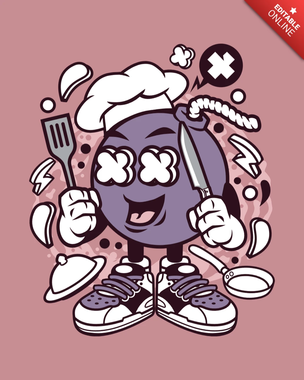 Modèle de conception d'affiche de personnage de dessin animé de bombe de chef
