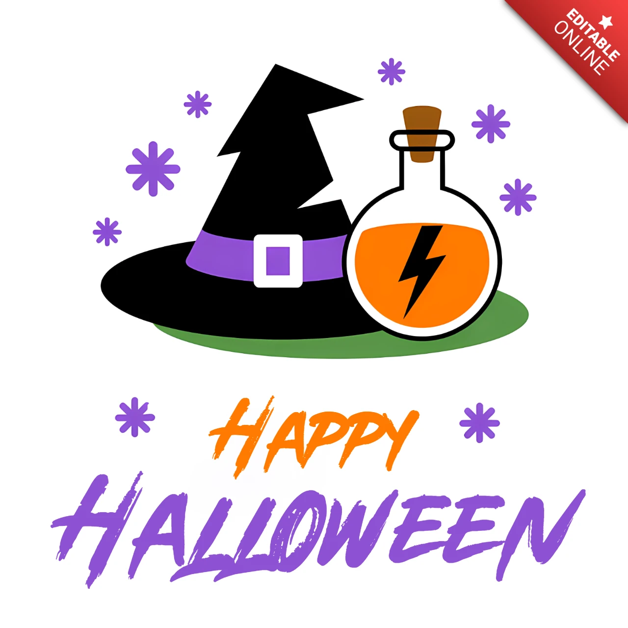 Design de chapéu de bruxa e poção para template de convites minimalistas de festa de Halloween