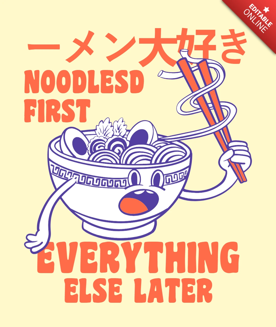 Plantilla de diseño de tazón de fideos juguetón: estilo gráfico divertido para amantes de la comida