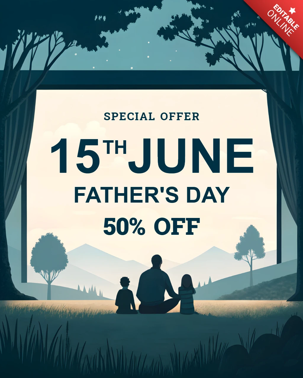 Father's Day Promotional Design Template - Vintage Landscape Style with Special Offer