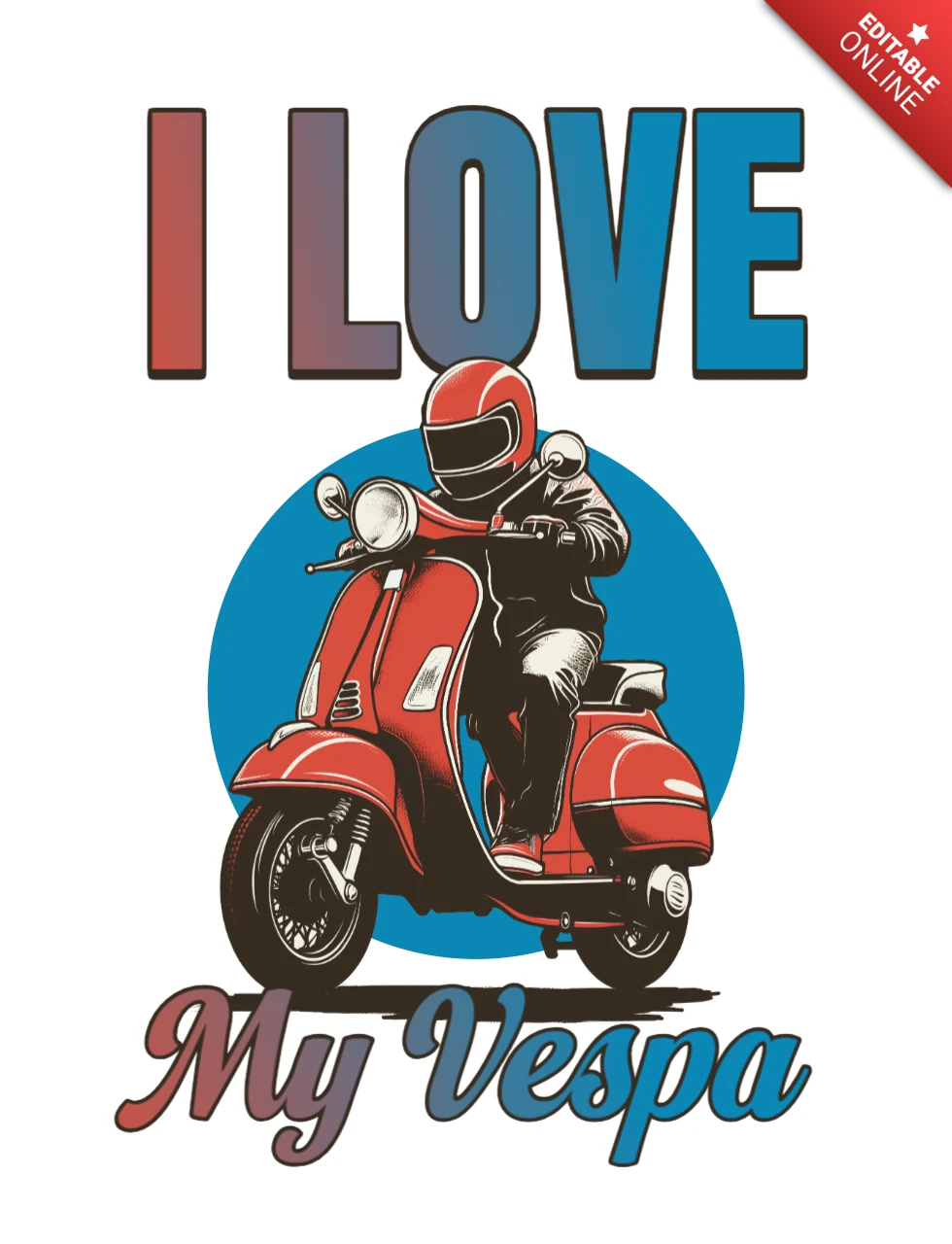 J'adore ma balade en vespa avec passion et un design de merchandising au style classique.