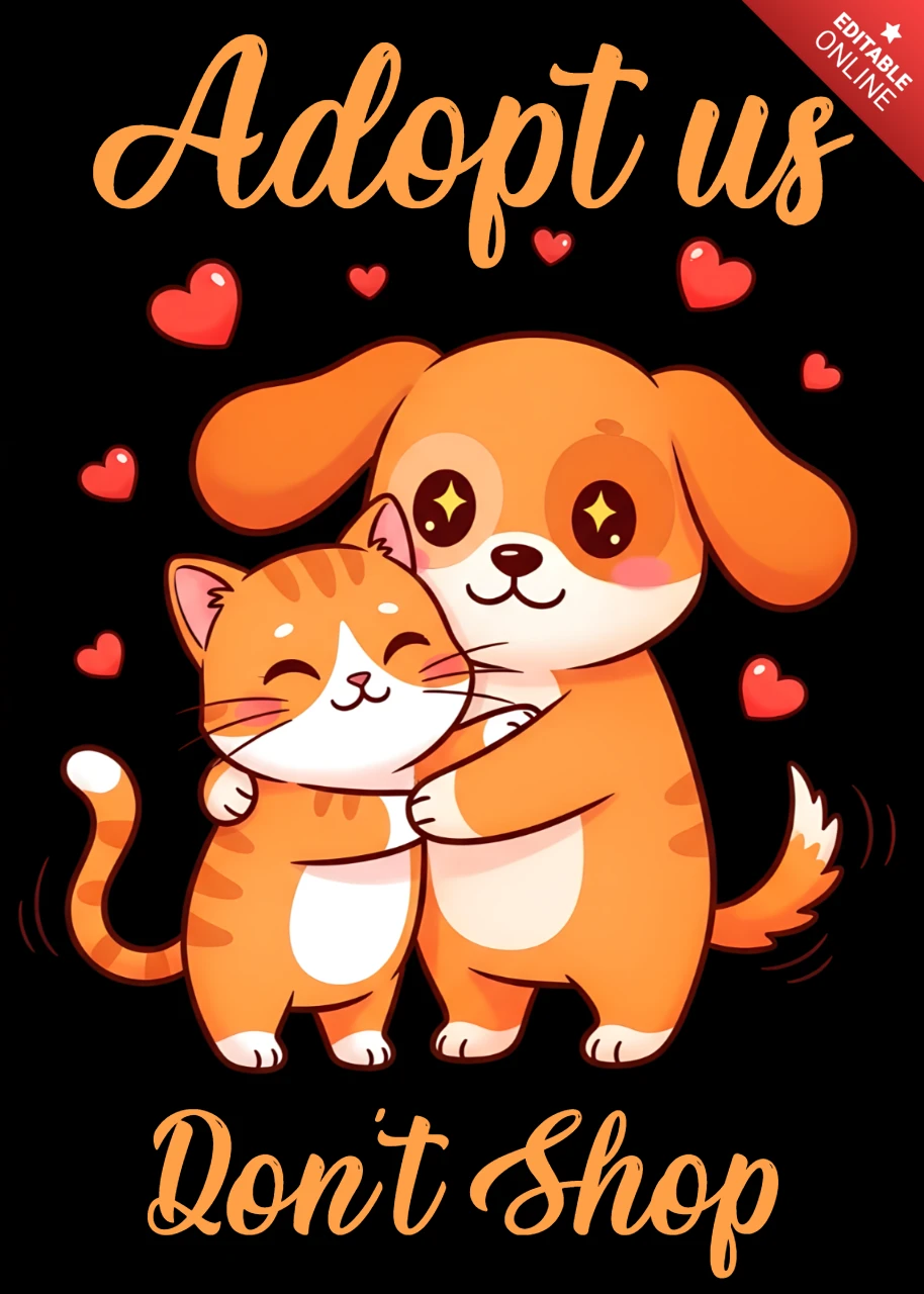 Modèle de design d'adoption d'animaux de compagnie ludique pour t-shirt avec des graphiques de chien et de chat mignons.