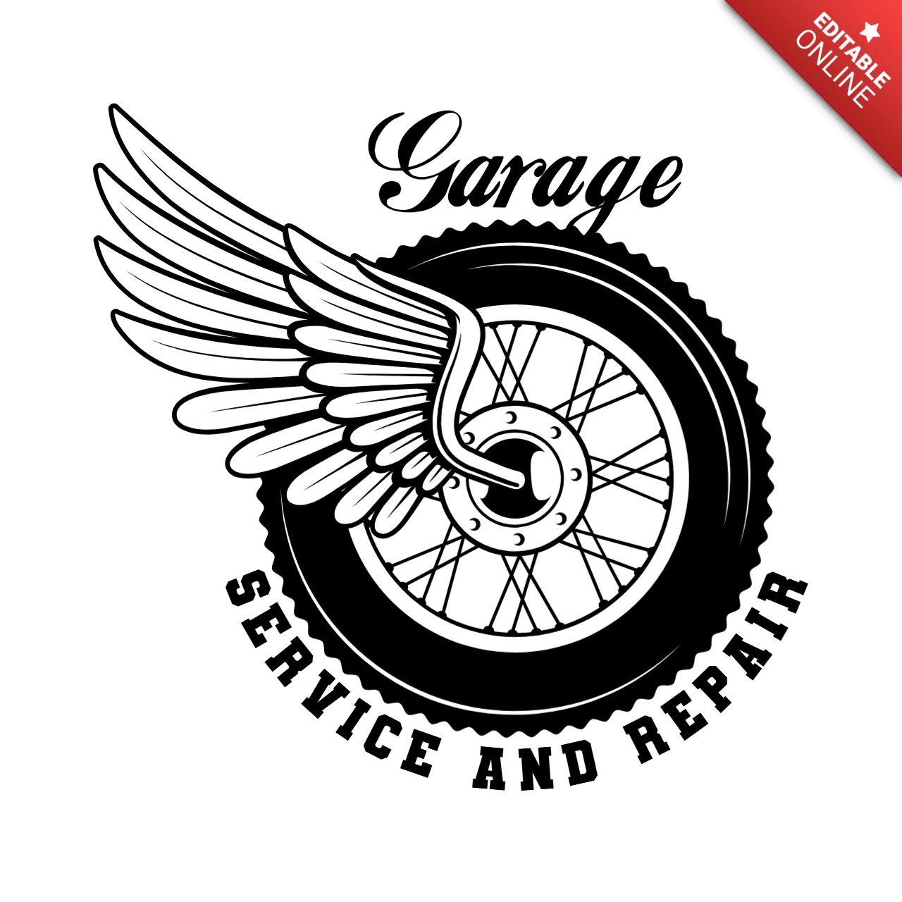 Motorcycle Wheel With Wings In Vintage Monochrome T-Shirt Design Template