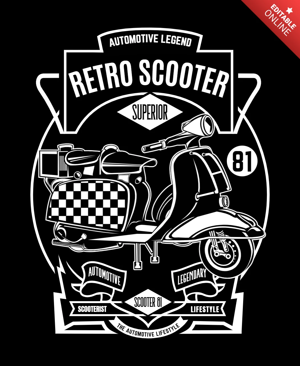 Plantilla de diseño de camiseta de scooter retro