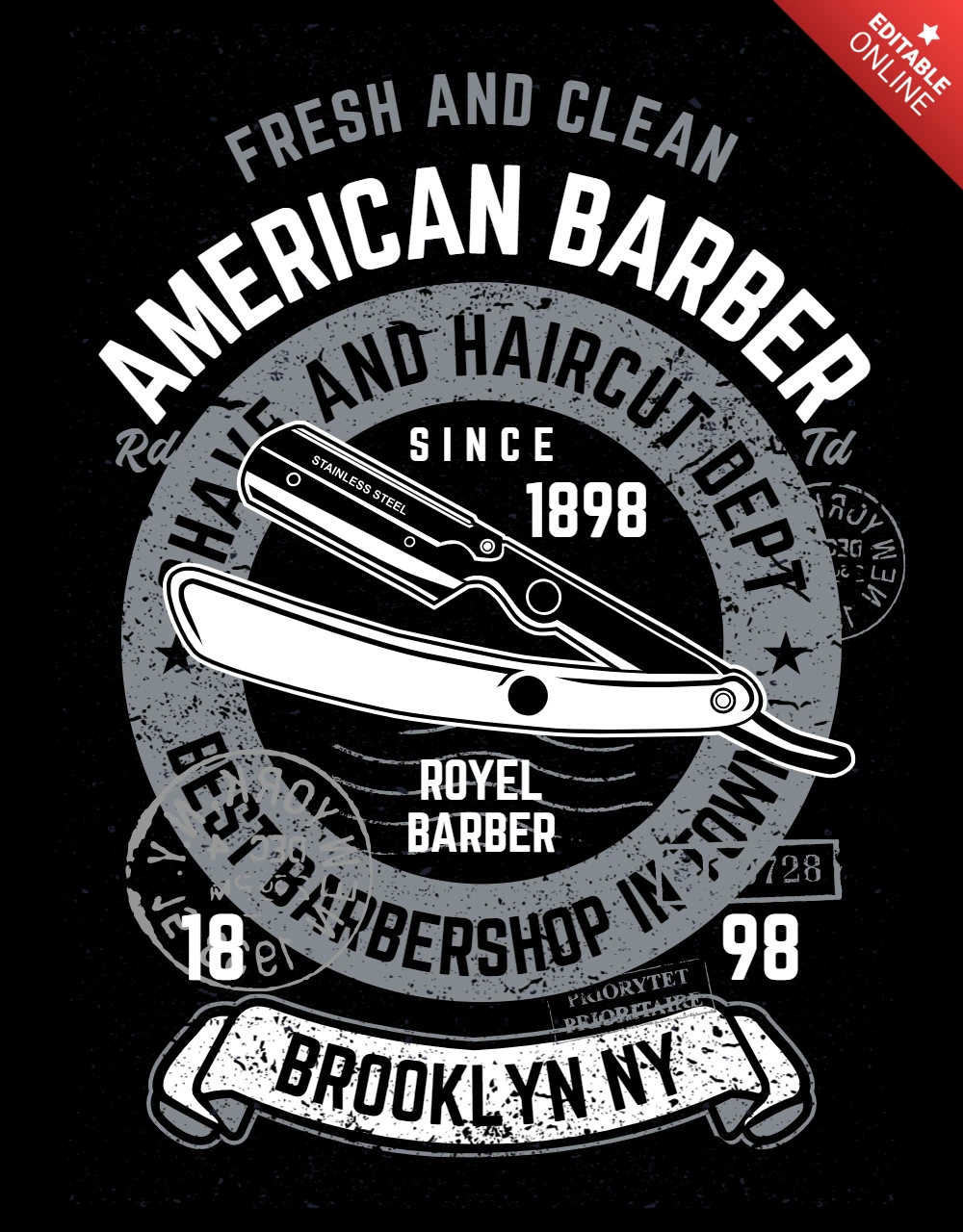 American Barbershop Vintage T-Shirt Design Template