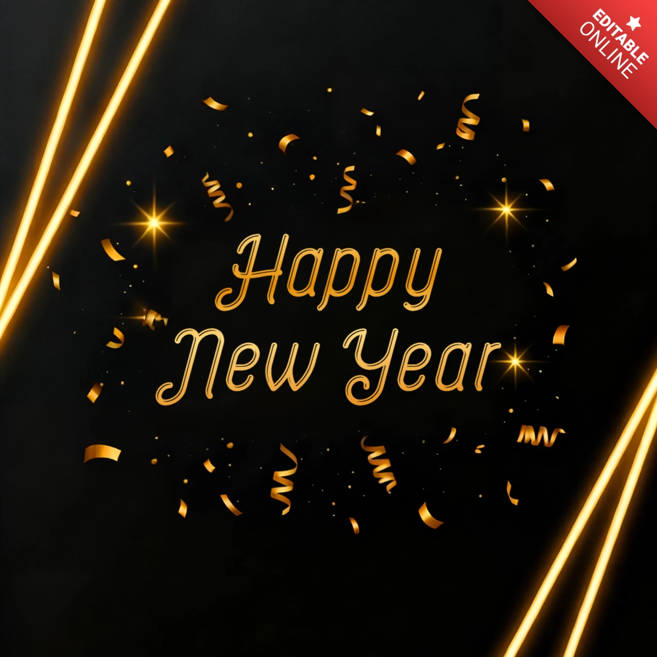 New Year Celebration Design Template with Gold Confetti and Sparkles for Festive Greeting Cards