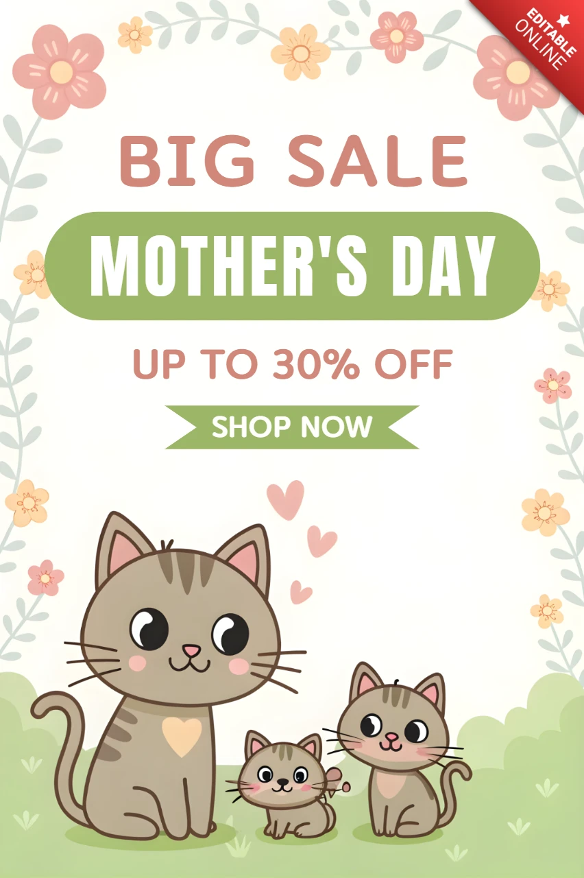 Whimsical Mother's Day Sale Design Template with Cute Cats