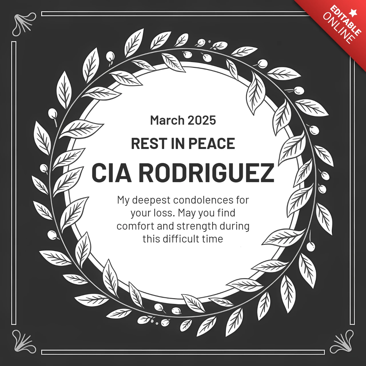 Elegant Floral Wreath Design Template for Sympathy Cards