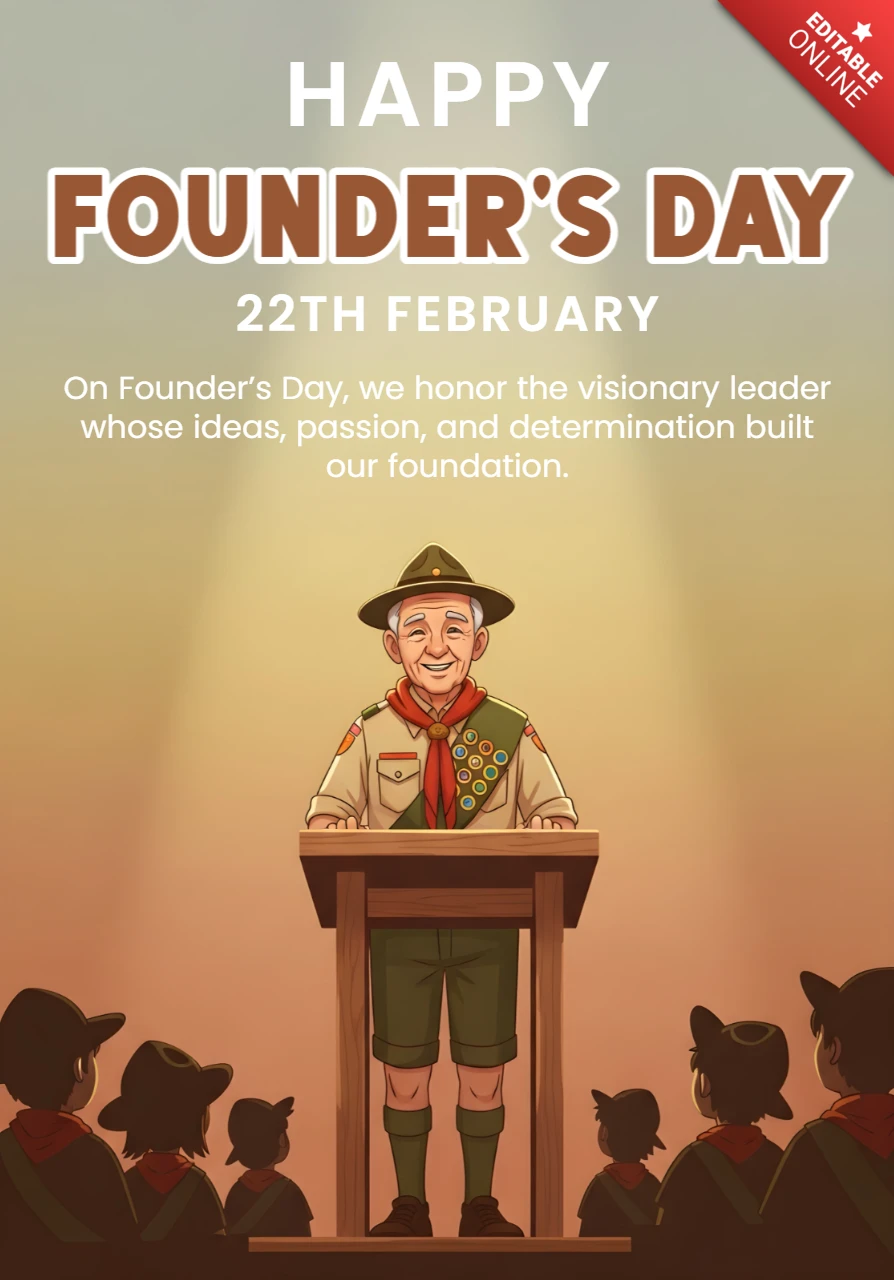 Feliz dia do fundador, template de design para celebração com ilustração de líder escoteiro para cartazes de eventos.