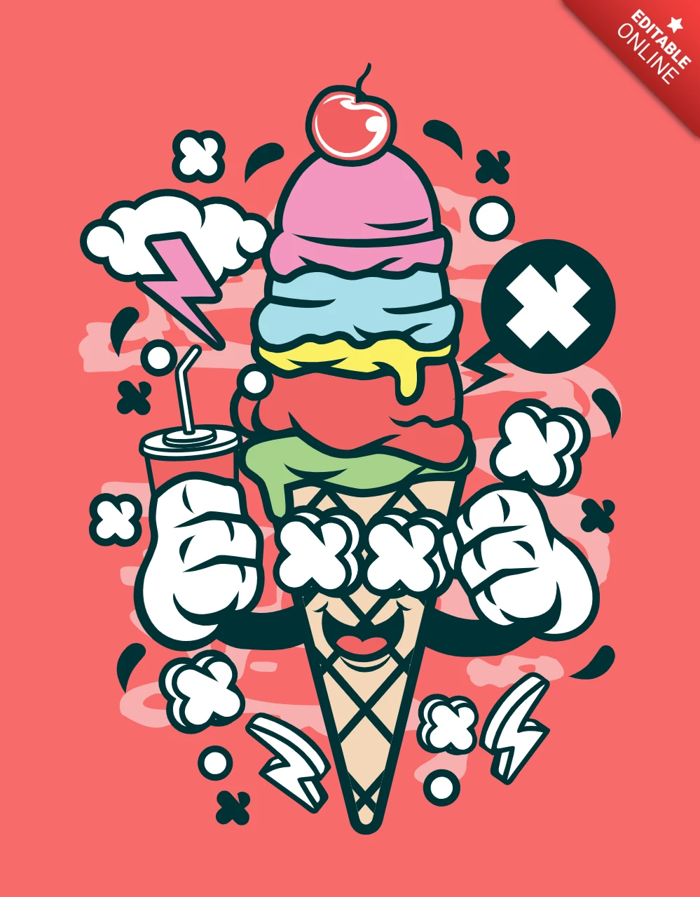 Ice Cream Cartoon Character Poster Design Template