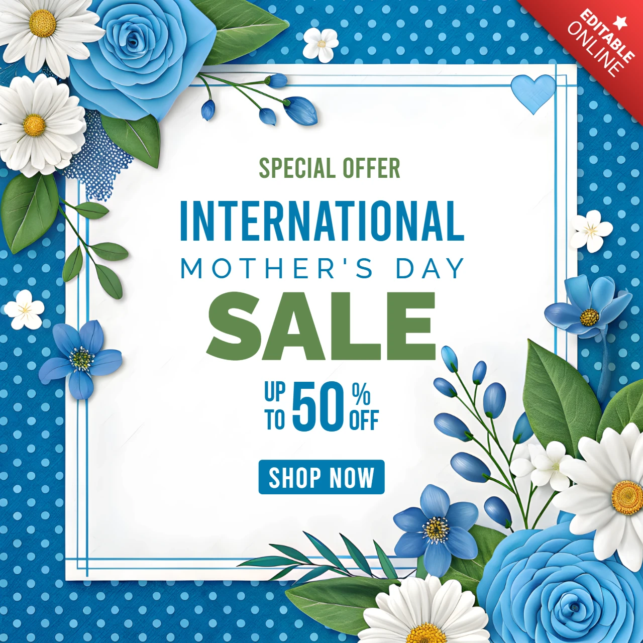 Florale Designvorlage für den internationalen Muttertagsverkauf - editierbare Werbegrafik