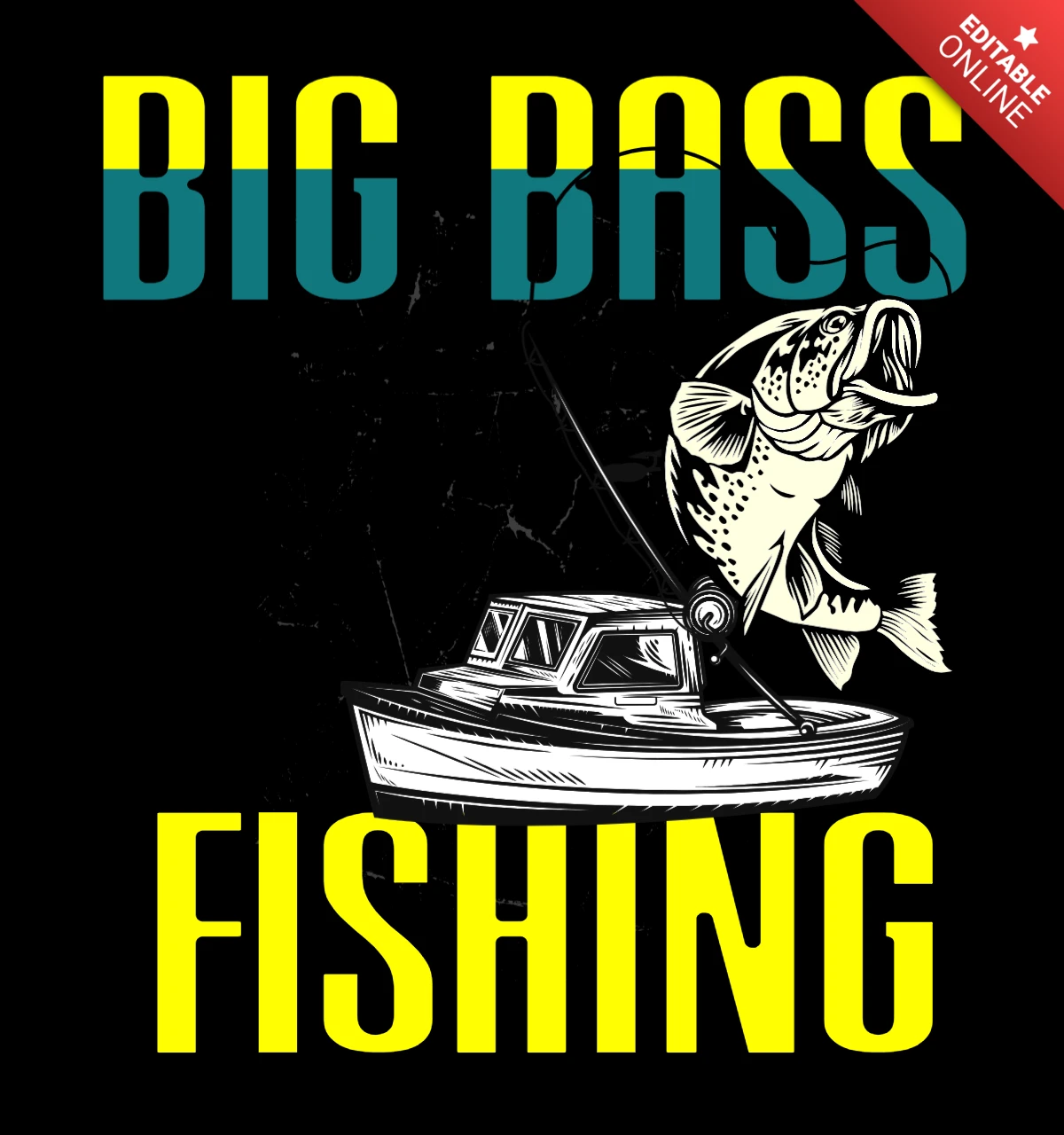 Big Bass Fishing Boat T-Shirt Design Template