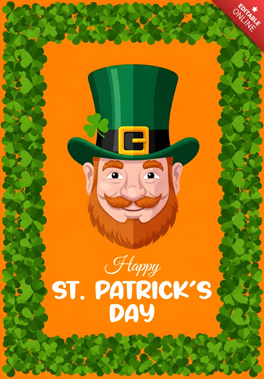 St Patrick's Day Celebration Design Template with Leprechaun and Clover for Greeting Cards