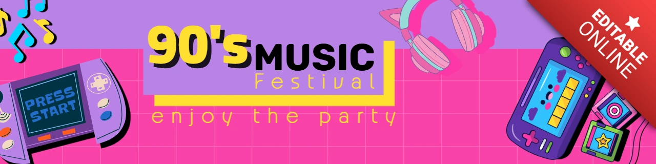 Colorful 90s Music Festival Banner Template Design