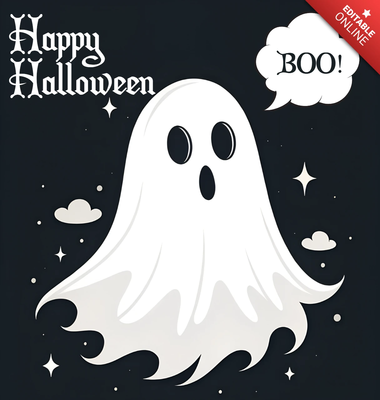 Plantilla de diseño de Halloween de fantasma espeluznante para tarjetas de felicitación