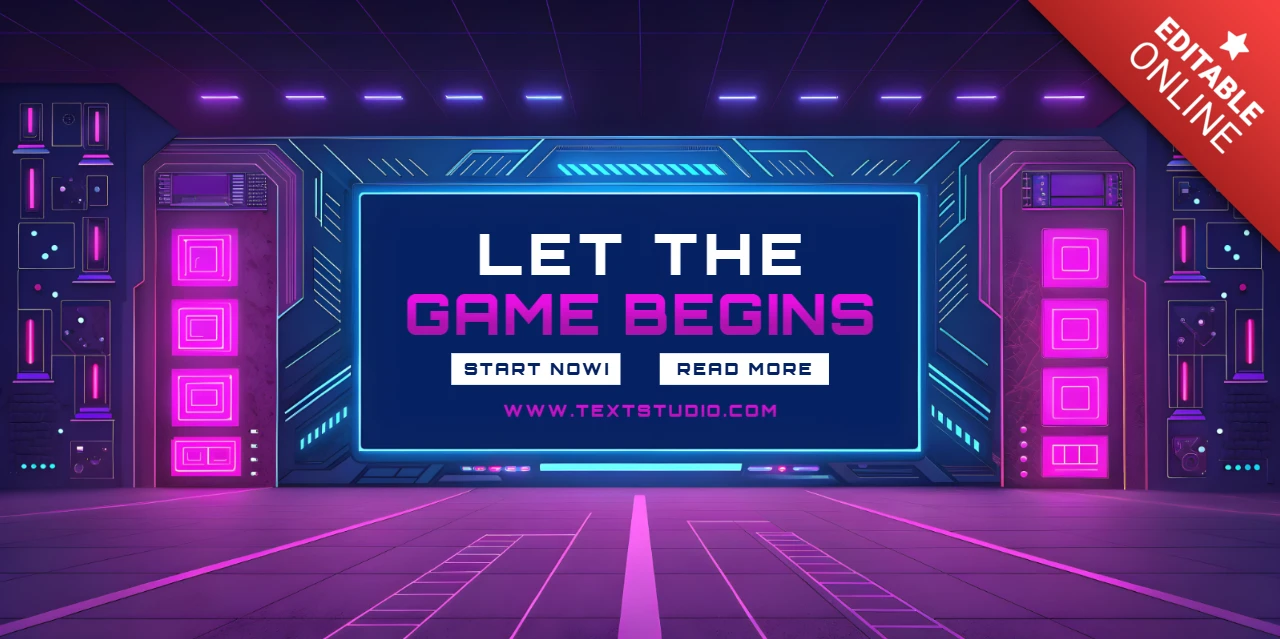 未来的なゲームローンチデザインテンプレート、ネオン要素付き
