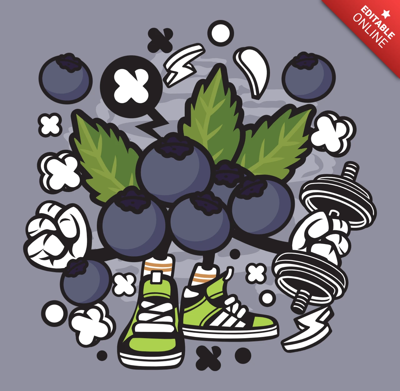Blaubeere Cartoon Charakter Design Vorlage