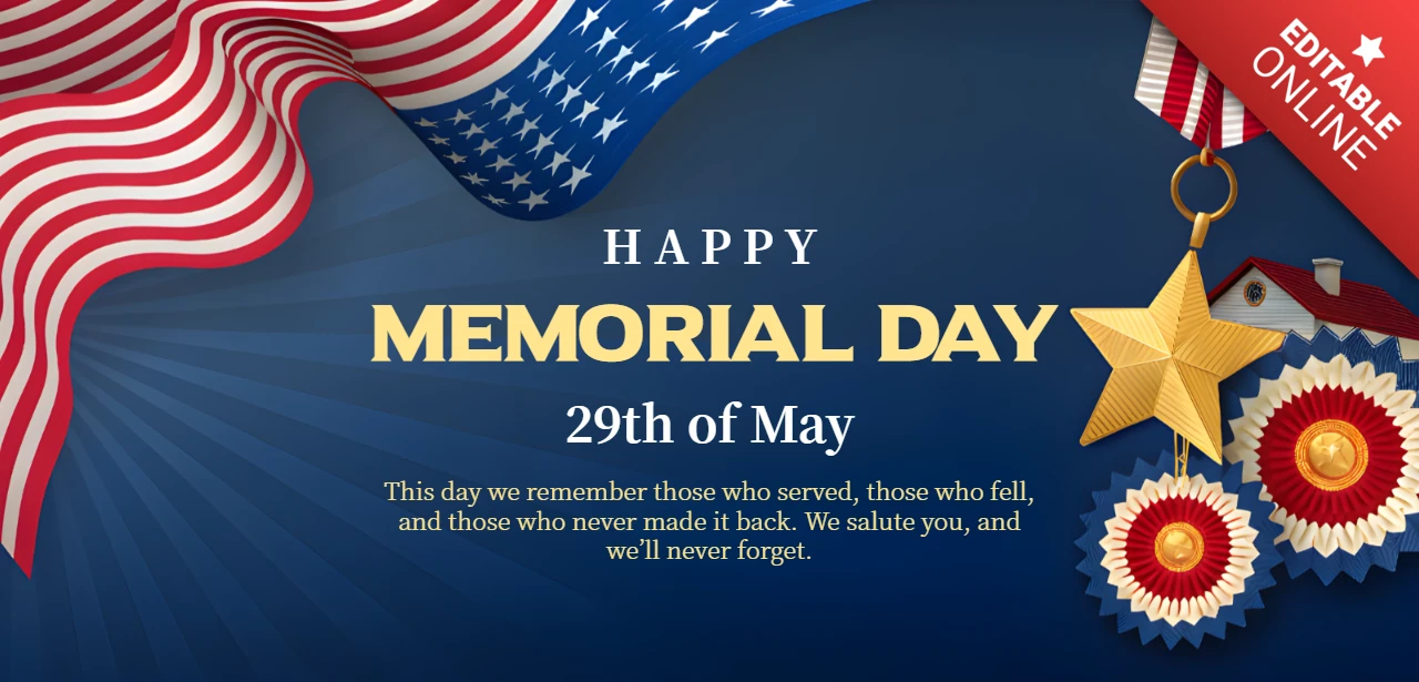 Patriotic Memorial Day Celebration Template - Editable Design with Stars and Stripes