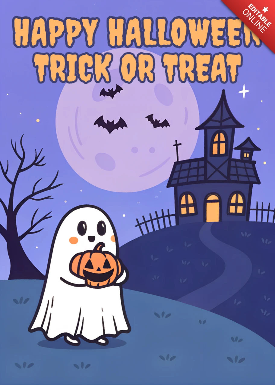 Template de design de fantasma brincalhão para cartões de saudação festivos de Halloween