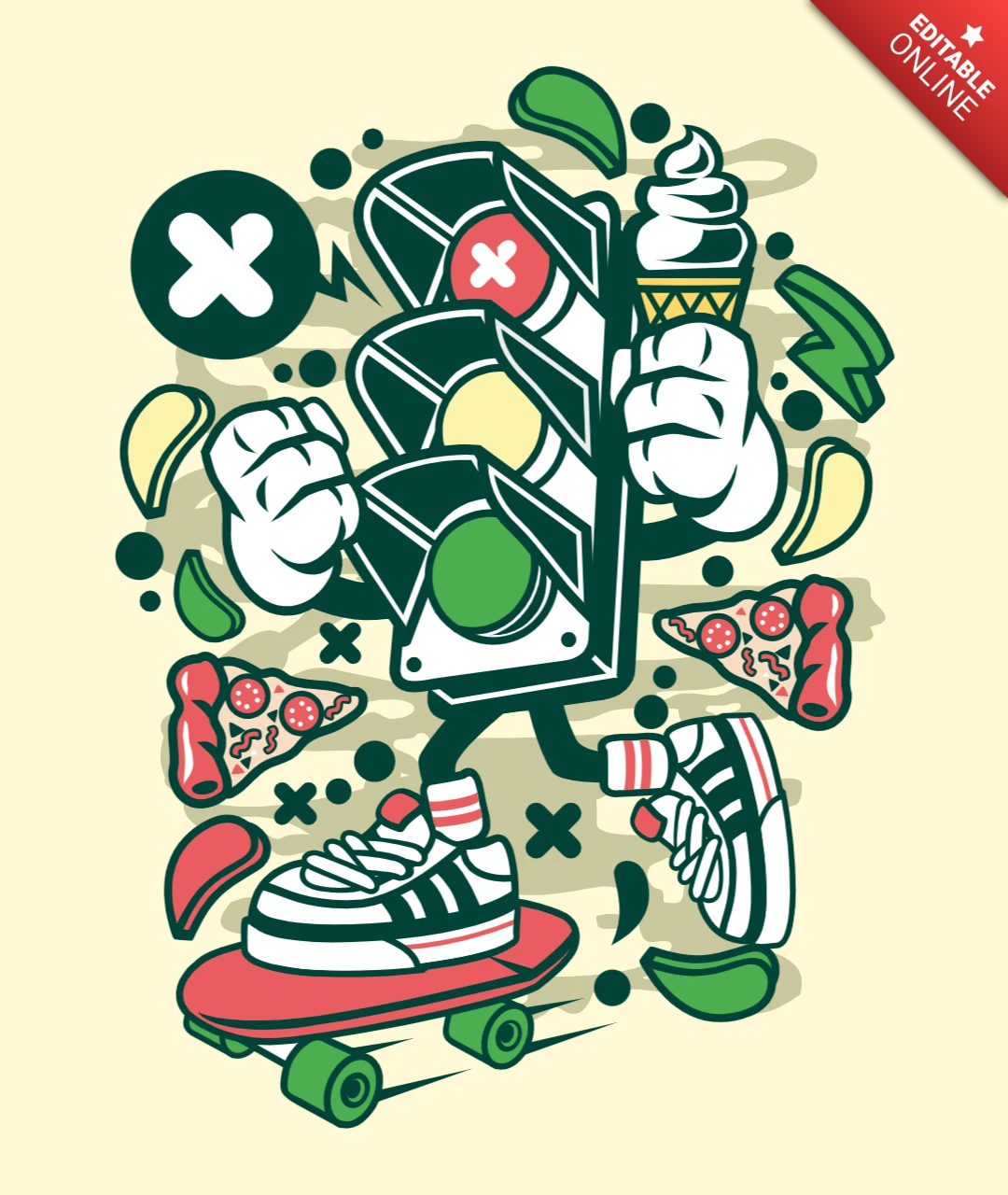 Traffic Light Cartoon Character T-Shirt Design Template