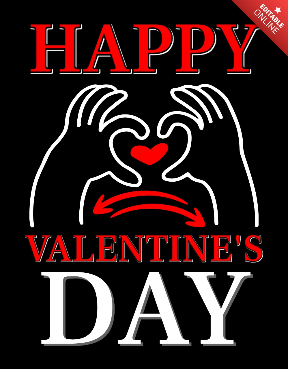 Editierbare Valentinstag Design-Vorlage mit Hand Herz Grafik-Stil
