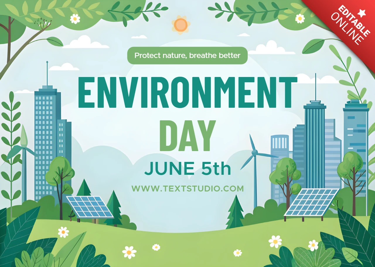 Environment Day Design Template with Green City Panorama