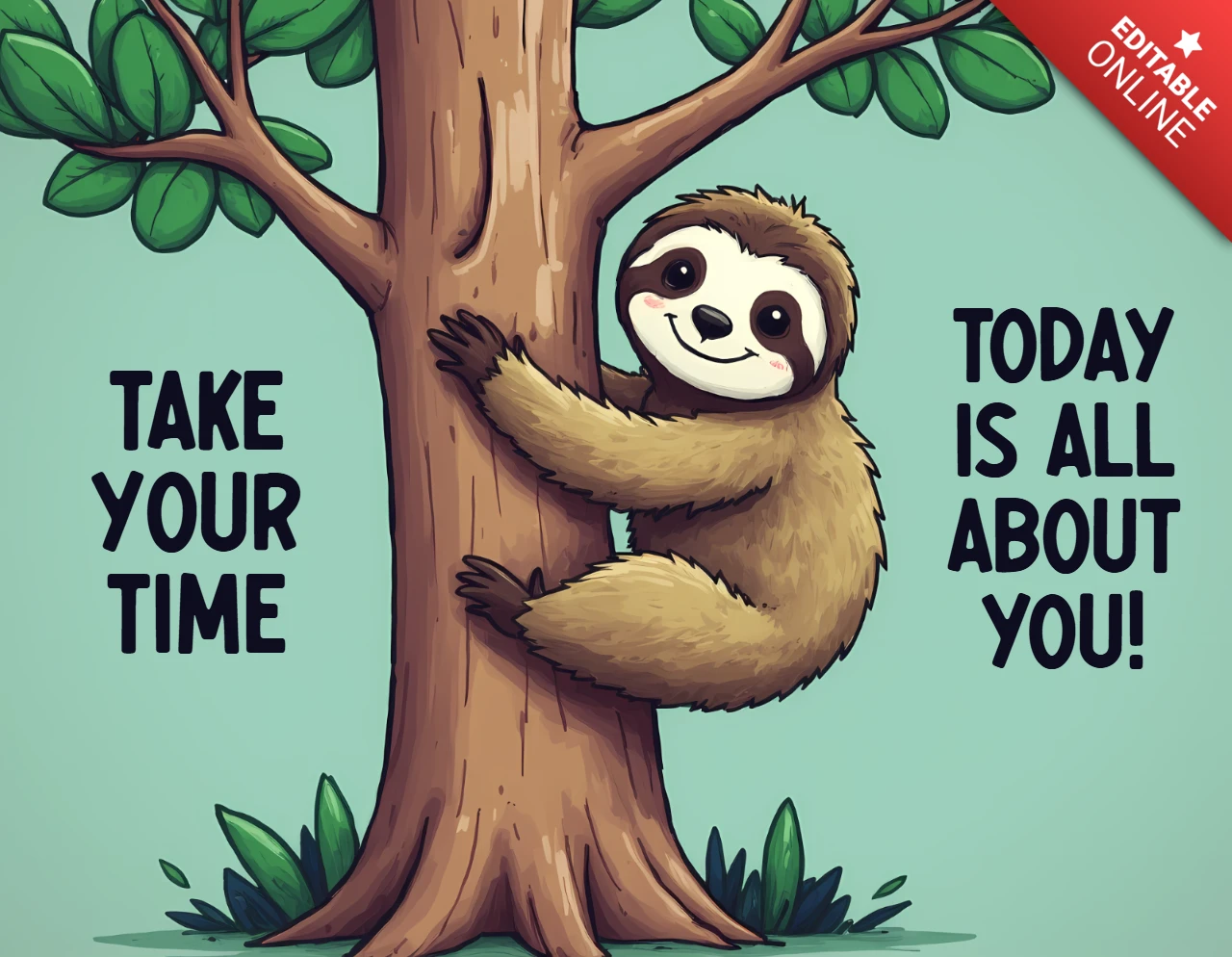Charming Sloth Illustration: 'Take Your Time' Motivational Design Template for Relaxation and Self-Care