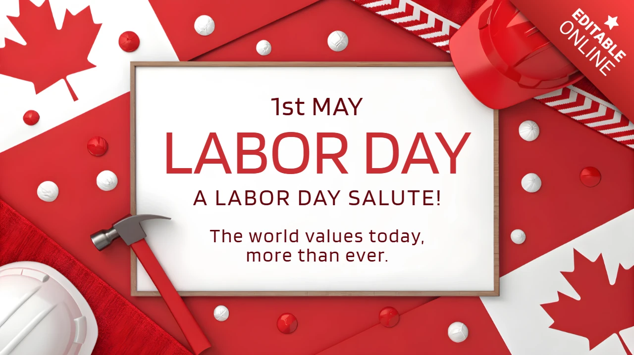 Plantilla para la celebración del Día del Trabajo: atrevido diseño rojo para el 1 de mayo canadiense