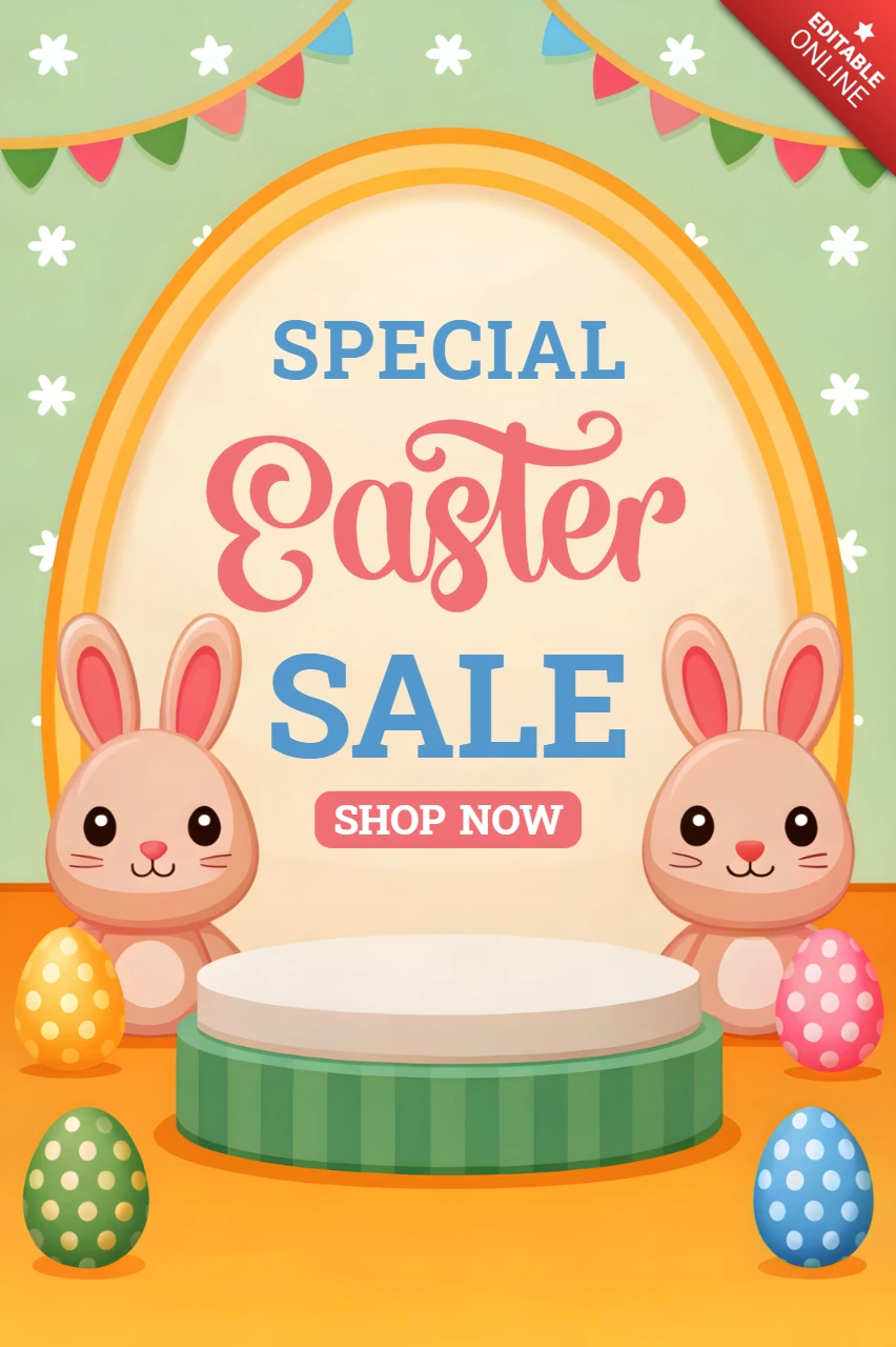 Modèle de vente de Pâques fantaisiste avec de jolis lapins et des œufs colorés