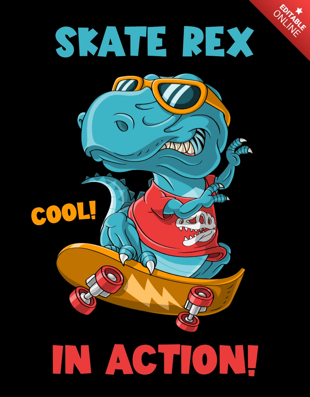 Cool skate rex ontwerpsjabloon voor graphics boordevol actie
