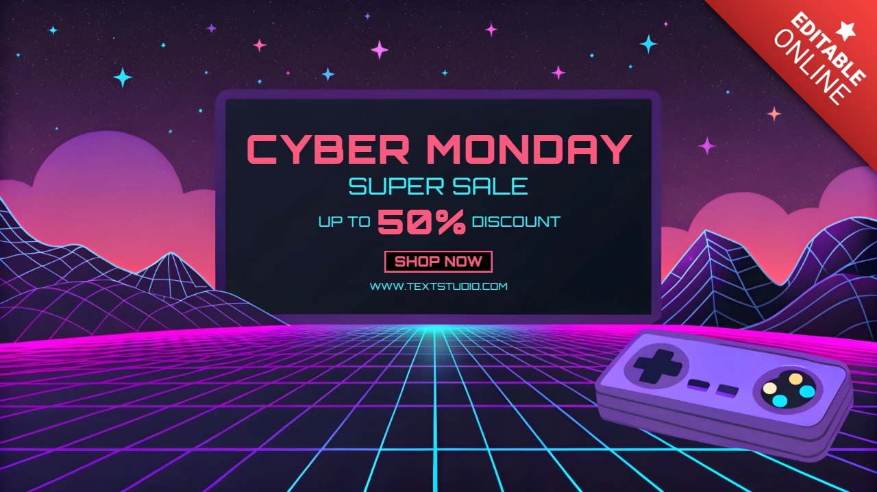 Modèle de design de vente Cyber Monday de jeux Retrowave